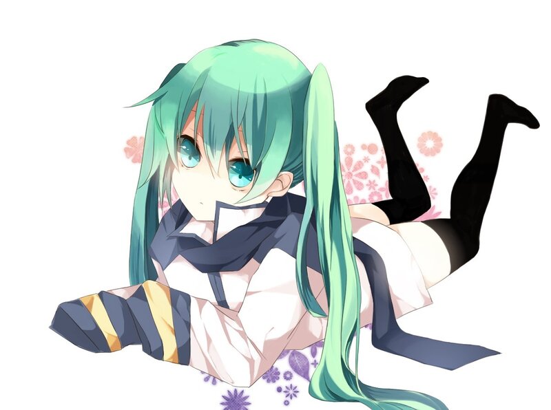 green-haired anime girl lying down