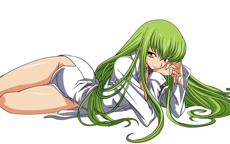 green-haired anime girl lying down