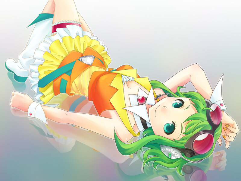 green-haired anime girl lying down