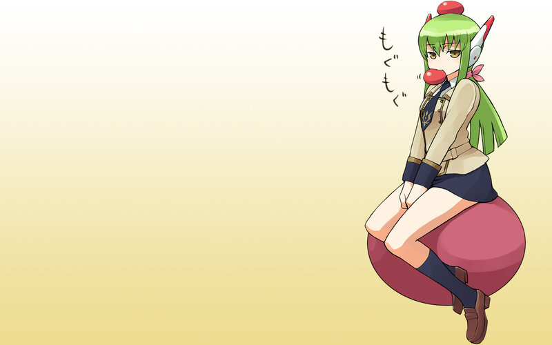 green-haired anime girl on ball