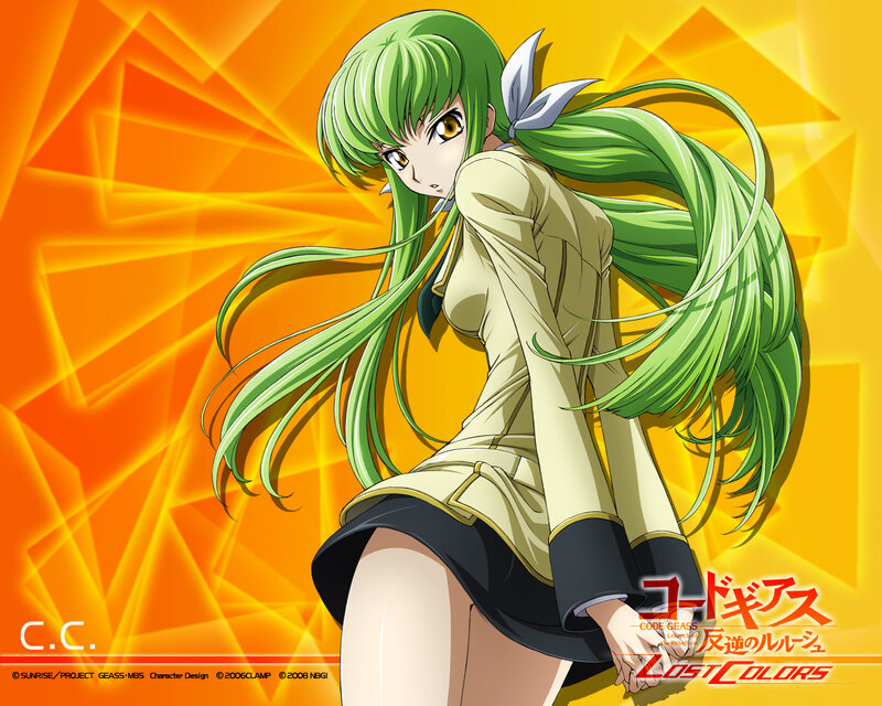Green-haired Anime Girl — Orange, Dramatic, Long Green Hair