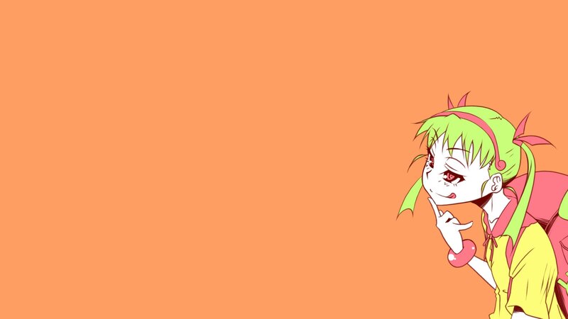 Green-haired Anime Girl — Orange, Playful, Backpack