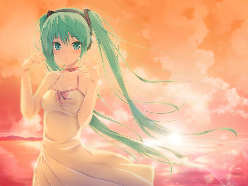 Green-haired Anime Girl — Orange, Serene