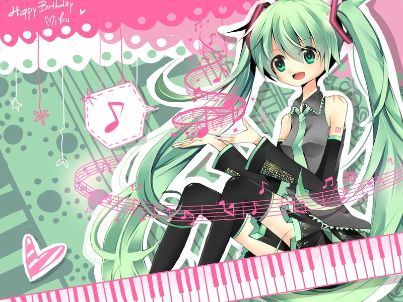 Green-haired Anime Girl — Pink, Cheerful