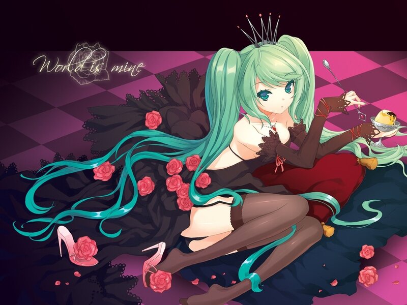 Green-haired Anime Girl — Pink, Dramatic, Digital Art, Crown, Rose Petals