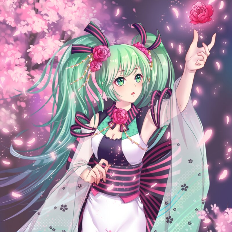 Green-haired Anime Girl — Pink, Dreamy, Spring