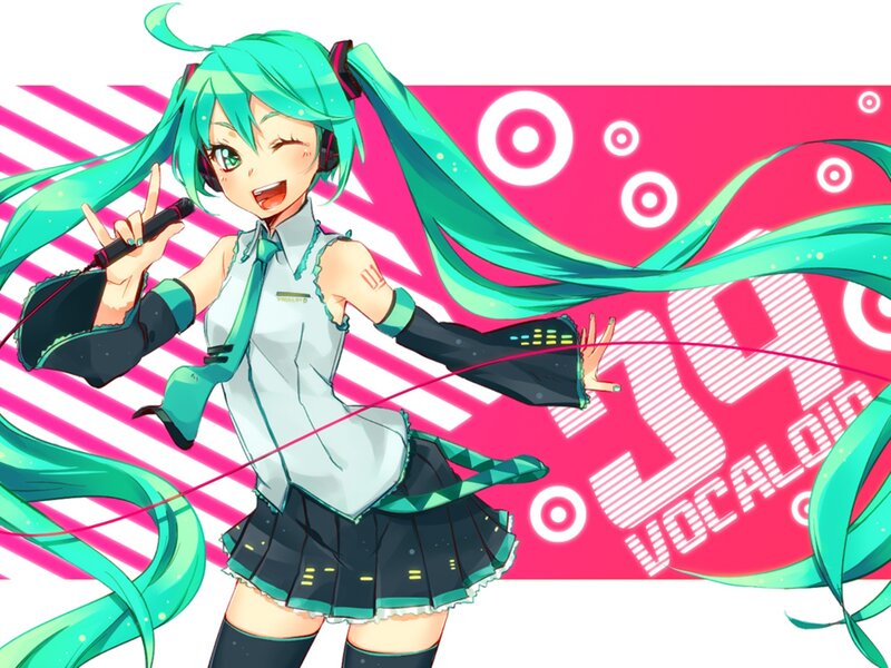 Green-haired Anime Girl — Pink, Energetic, Microphone