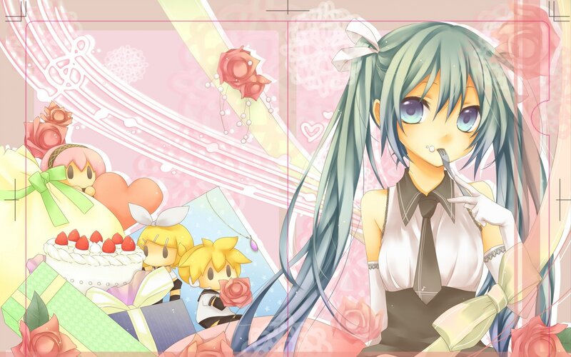 Green-haired Anime Girl — Pink, Festive, Cake