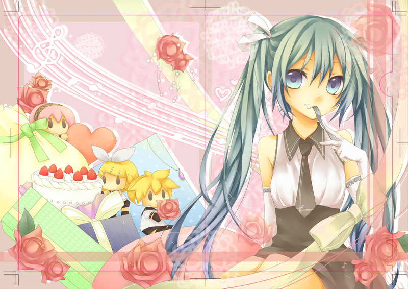 Green-haired Anime Girl — Pink, Festive