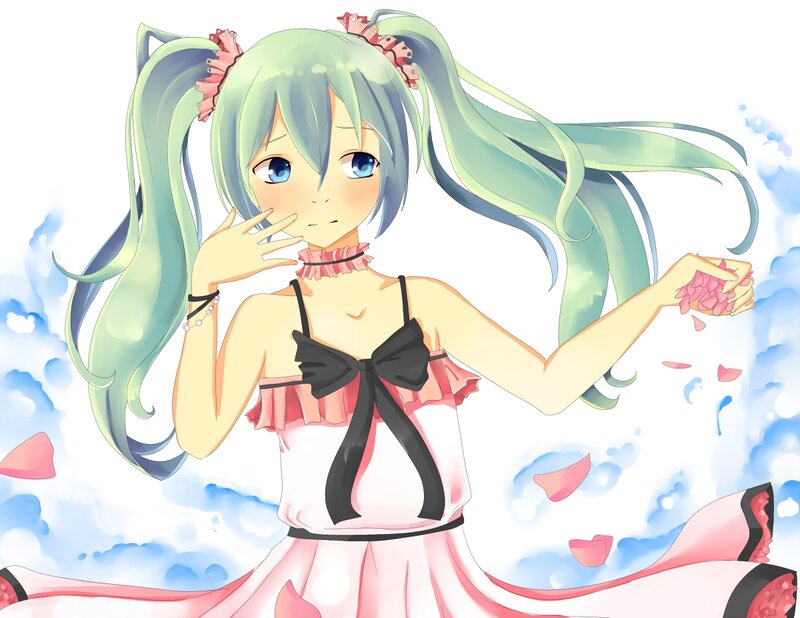 Green-haired Anime Girl — Pink, Playful, Digital Art