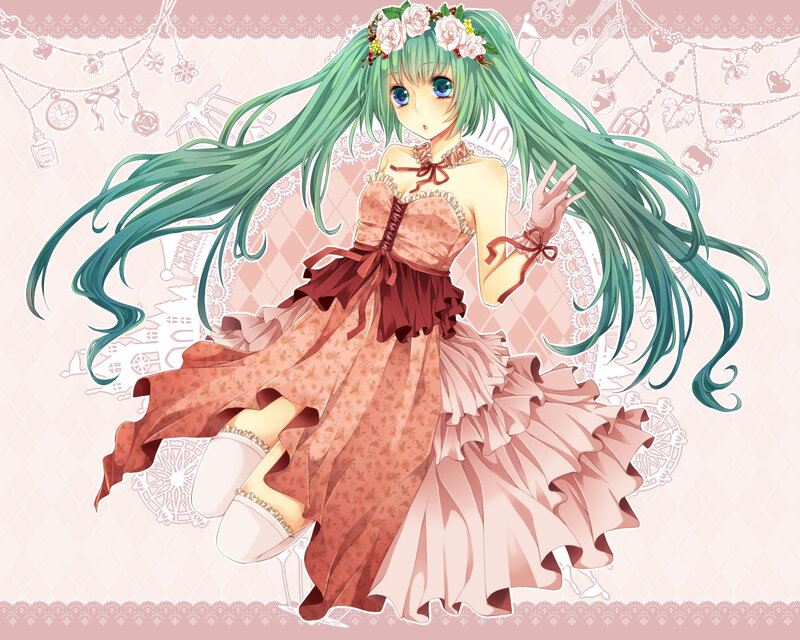 Green-haired Anime Girl — Pink, Playful, Flower Crown