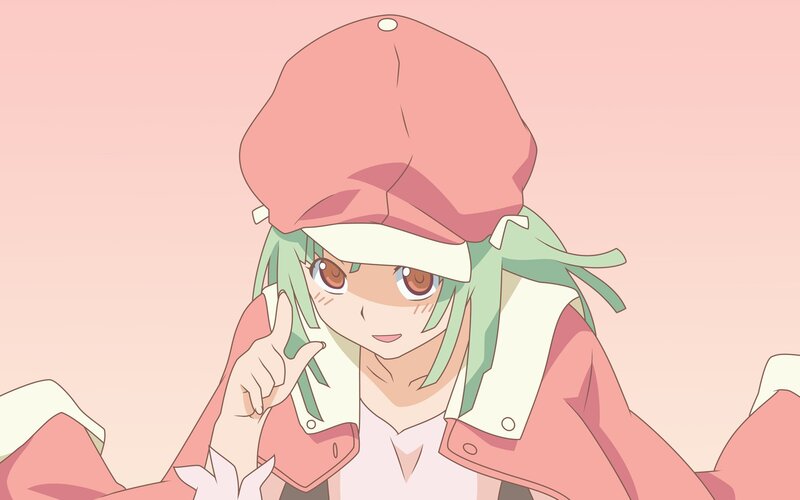 Green-haired Anime Girl — Pink, Playful, Hat