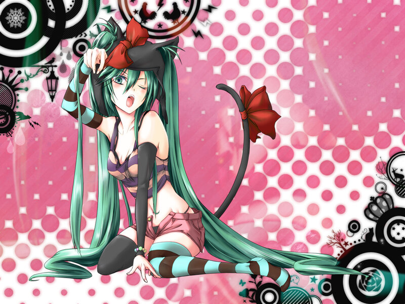 Green-haired Anime Girl — Pink, Playful
