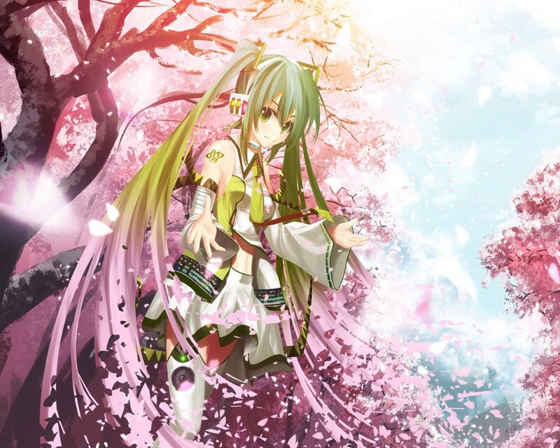 Green-haired Anime Girl — Pink, Serene, Spring