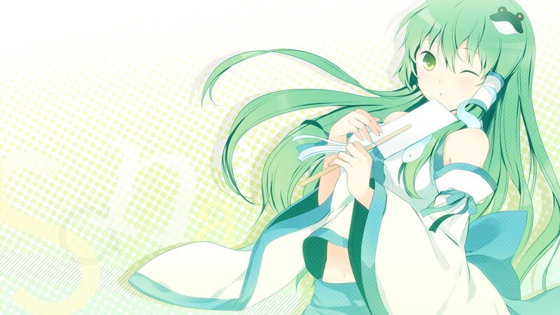 green-haired anime girl playing flute