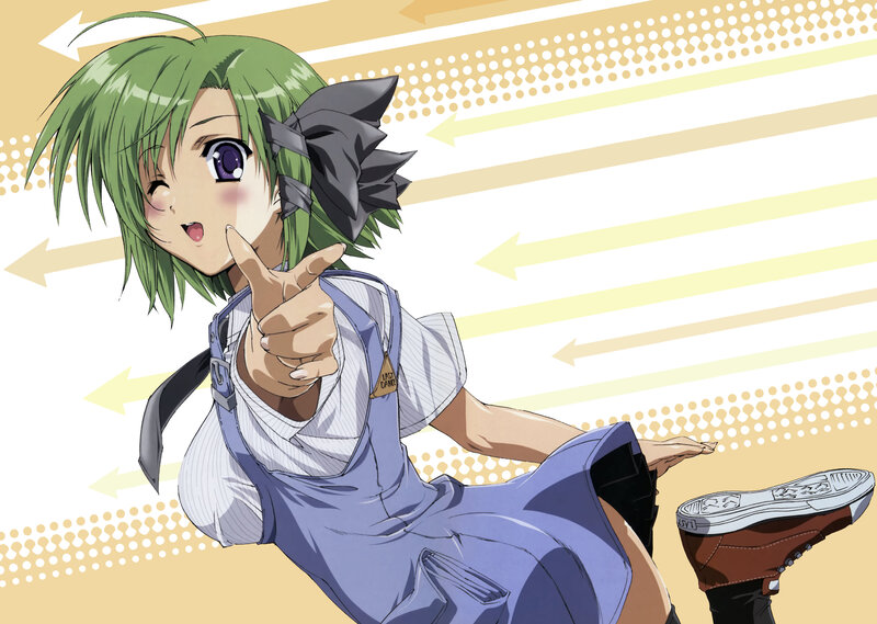 green-haired anime girl pointing