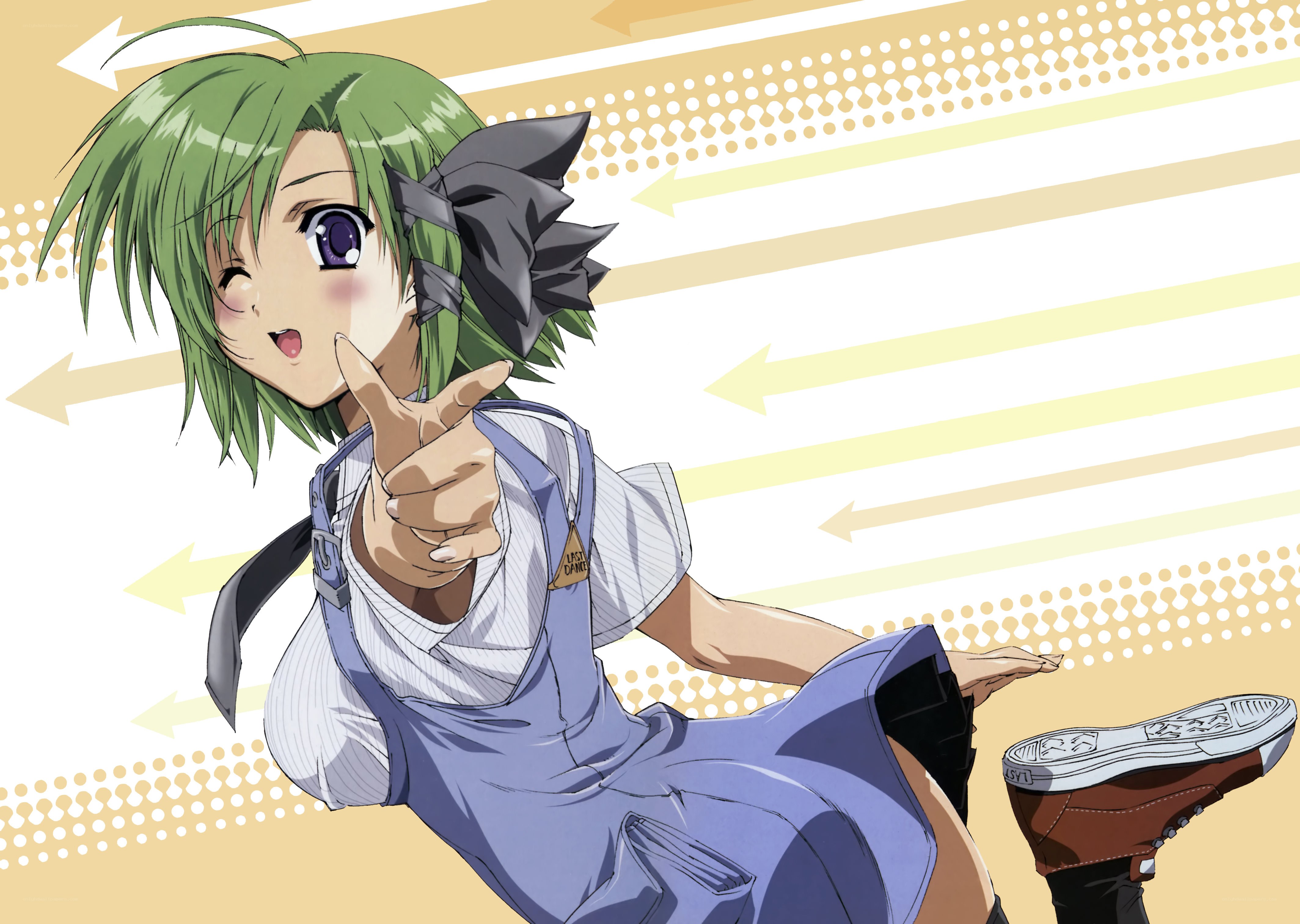 green-haired anime girl pointing