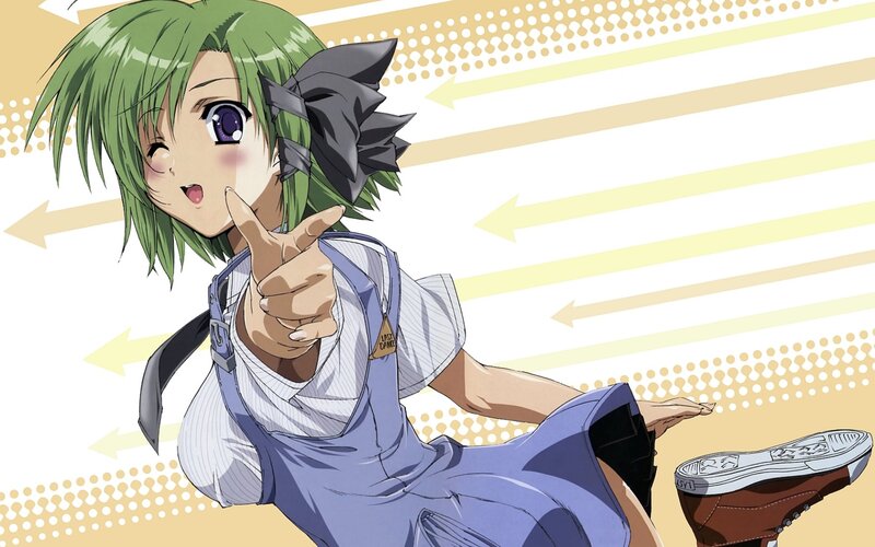 green-haired anime girl pointing