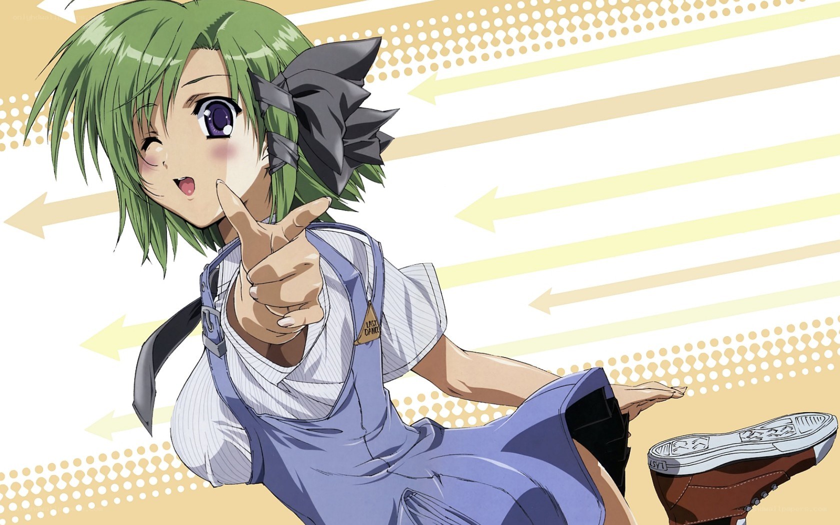 green-haired anime girl pointing