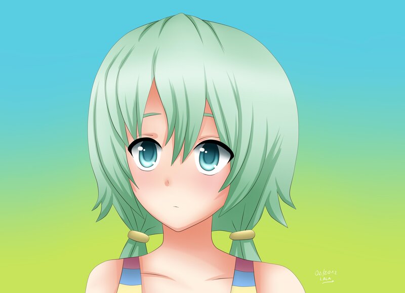 green-haired anime girl portrait