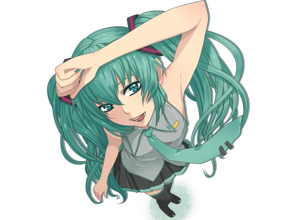 green-haired anime girl posing