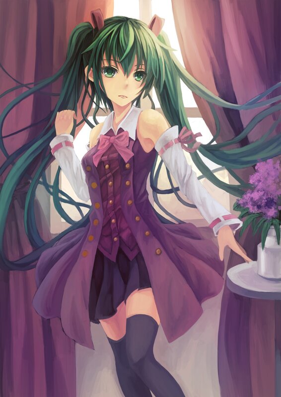 Green-haired Anime Girl — Purple, Calm, Afternoon