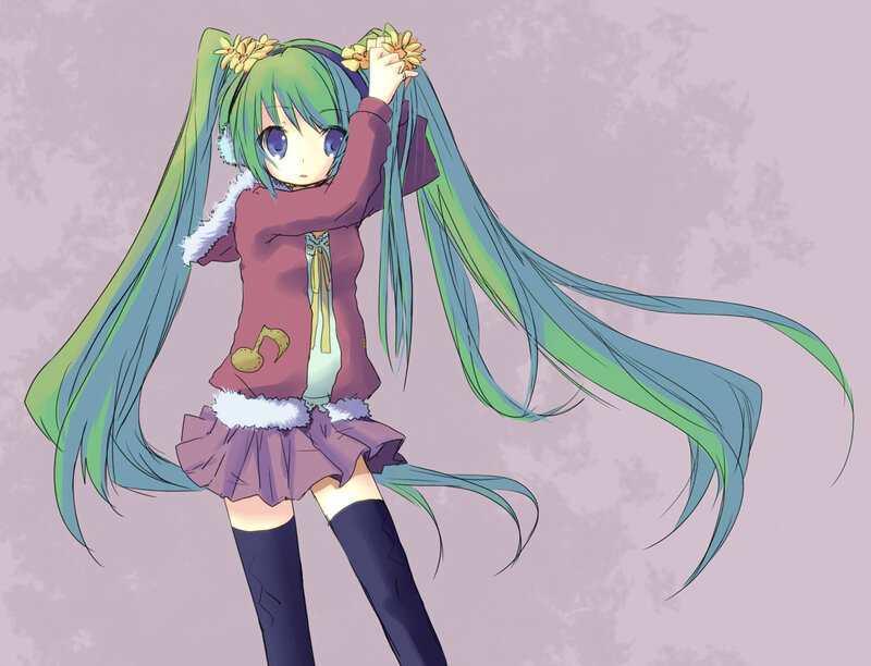 Green-haired Anime Girl — Purple, Calm