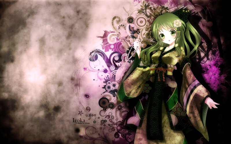 Green-haired Anime Girl — Purple, Dramatic, Digital Art