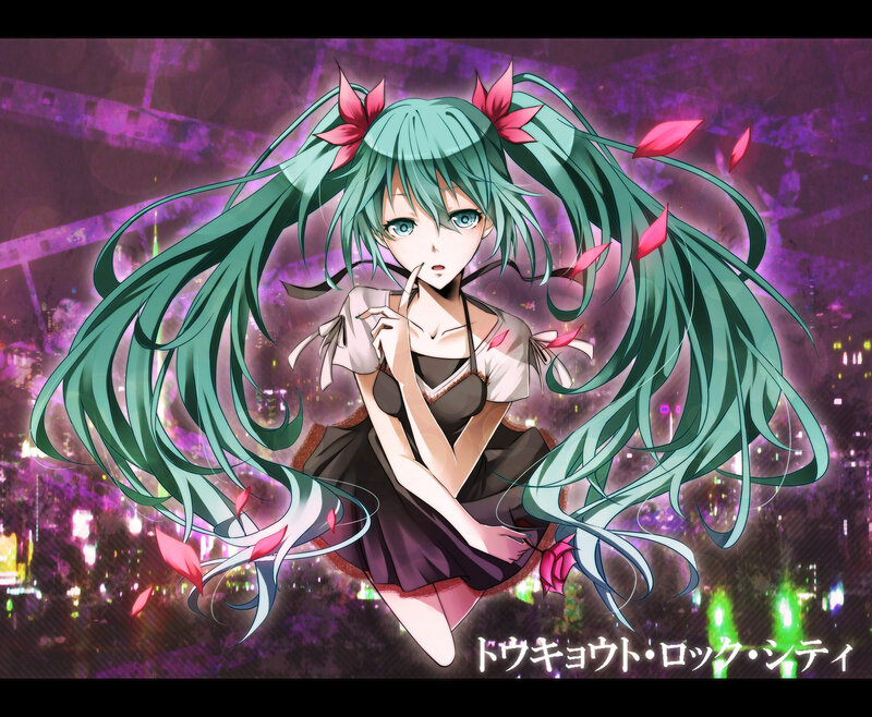 Green-haired Anime Girl — Purple, Dramatic, Night, Long Hair