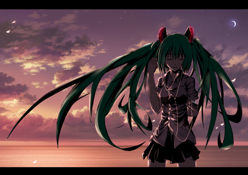 Green-haired Anime Girl — Purple, Dramatic