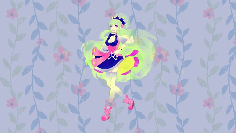Green-haired Anime Girl — Purple, Playful, Digital Art
