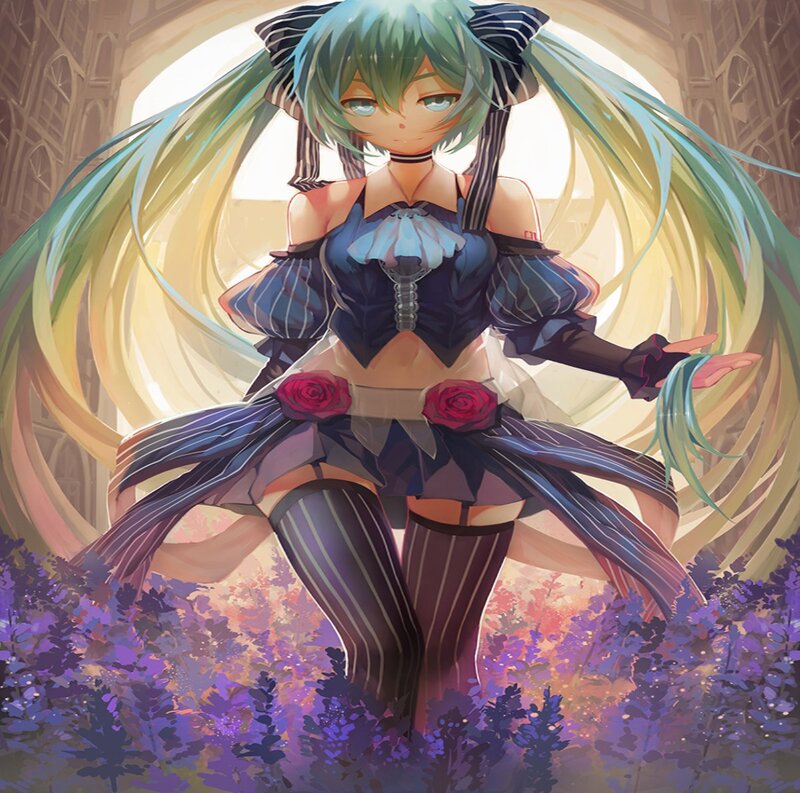 Green-haired Anime Girl — Purple, Serene, Afternoon
