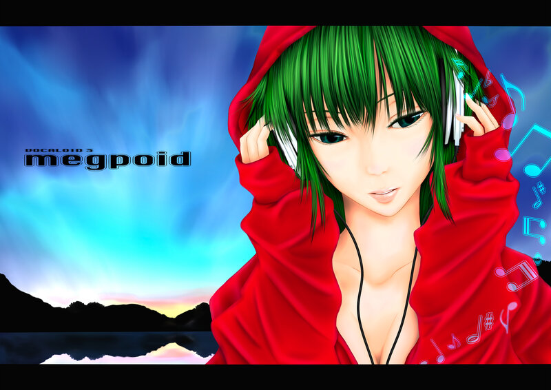 Green-haired Anime Girl — Red, Calm, Sunset