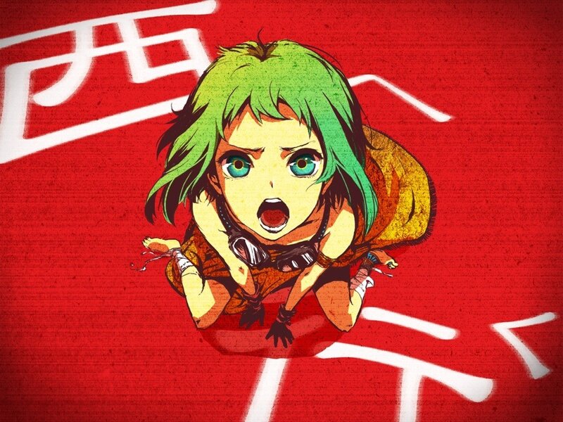 Green-haired Anime Girl — Red, Dramatic, Goggles, Red Background
