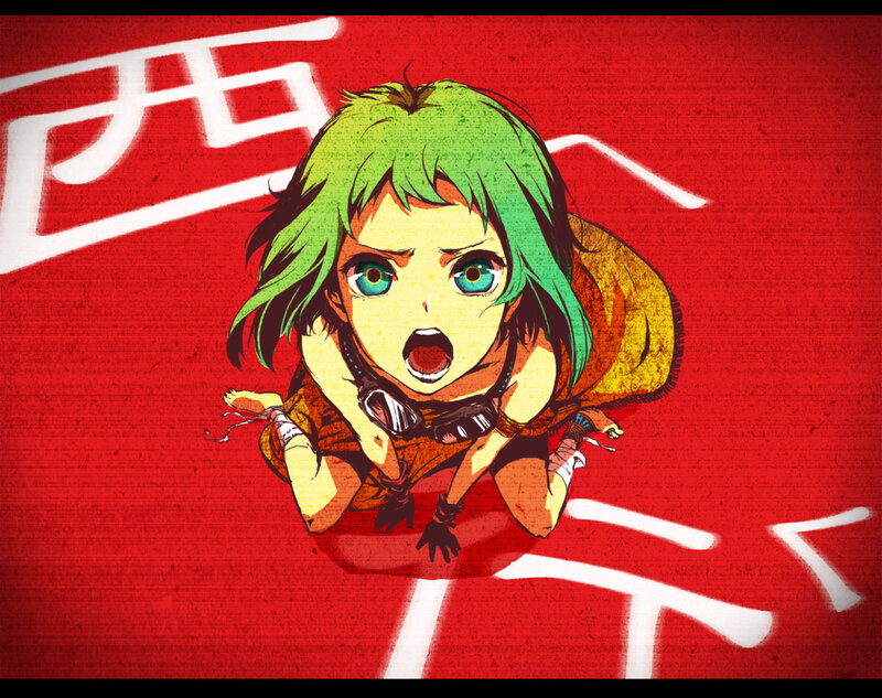 Green-haired Anime Girl — Red, Dramatic, Goggles