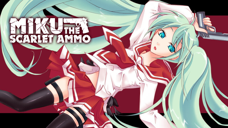 Green-haired Anime Girl — Red, Dramatic, Gun