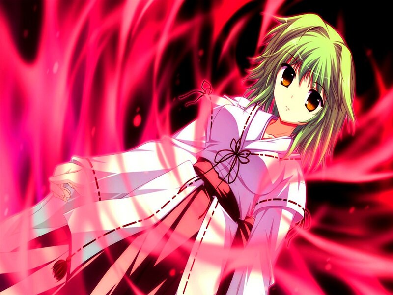 Green-haired Anime Girl — Red, Dramatic, Red Energy