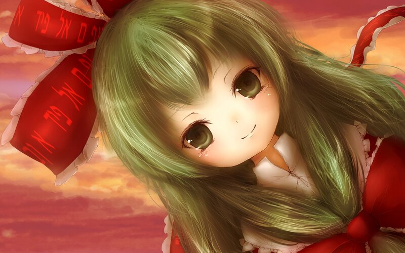 Green-haired Anime Girl — Red, Dramatic, Sunset