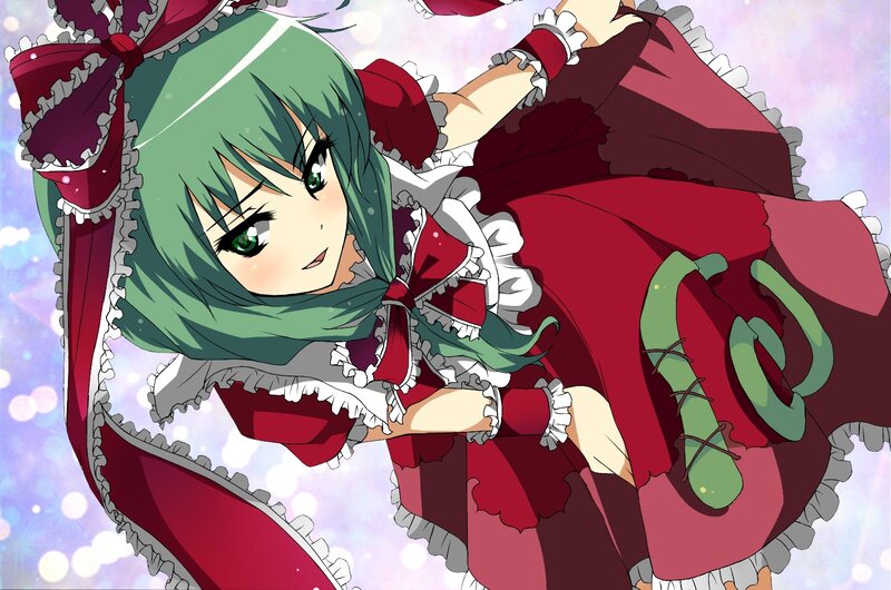 Green-haired Anime Girl — Red, Playful