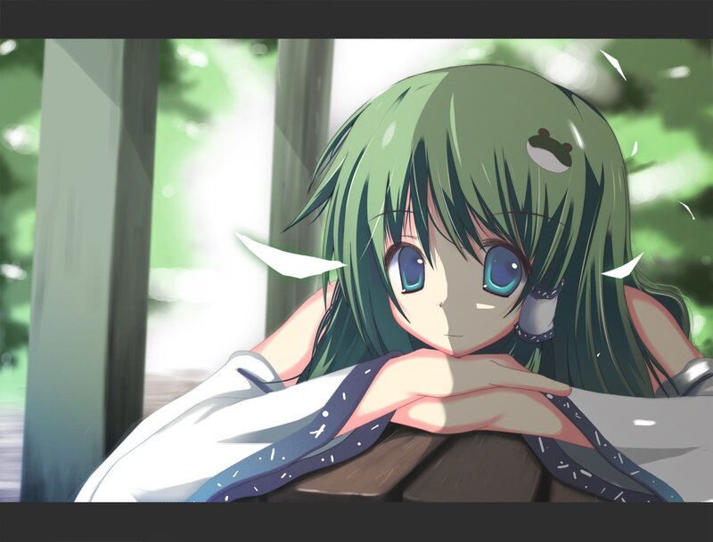 green-haired anime girl resting