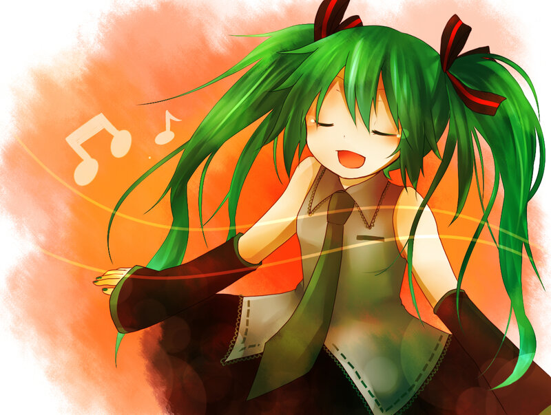 green-haired anime girl singing