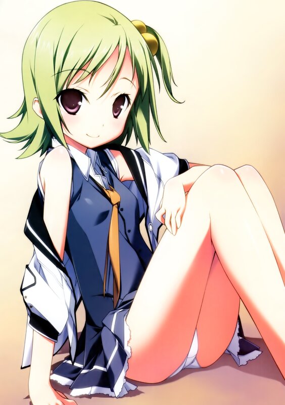 green-haired anime girl sitting