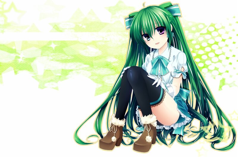green-haired anime girl sitting