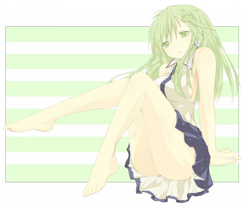 green-haired anime girl sitting