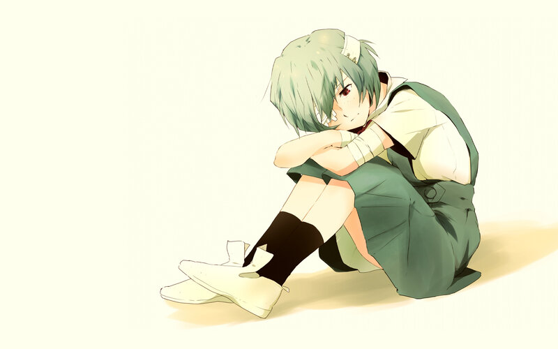 green-haired anime girl sitting