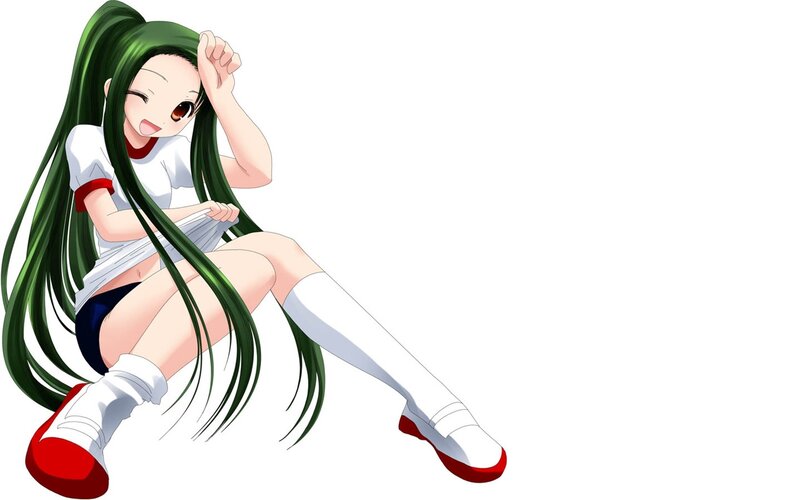 green-haired anime girl sitting