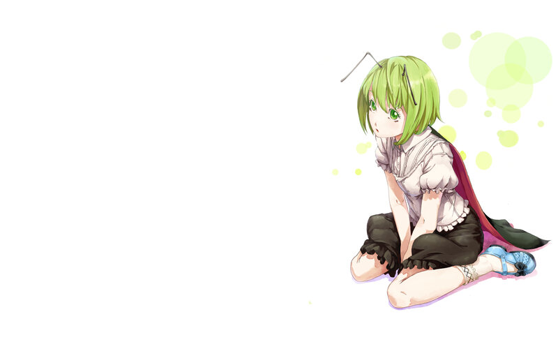 green-haired anime girl sitting