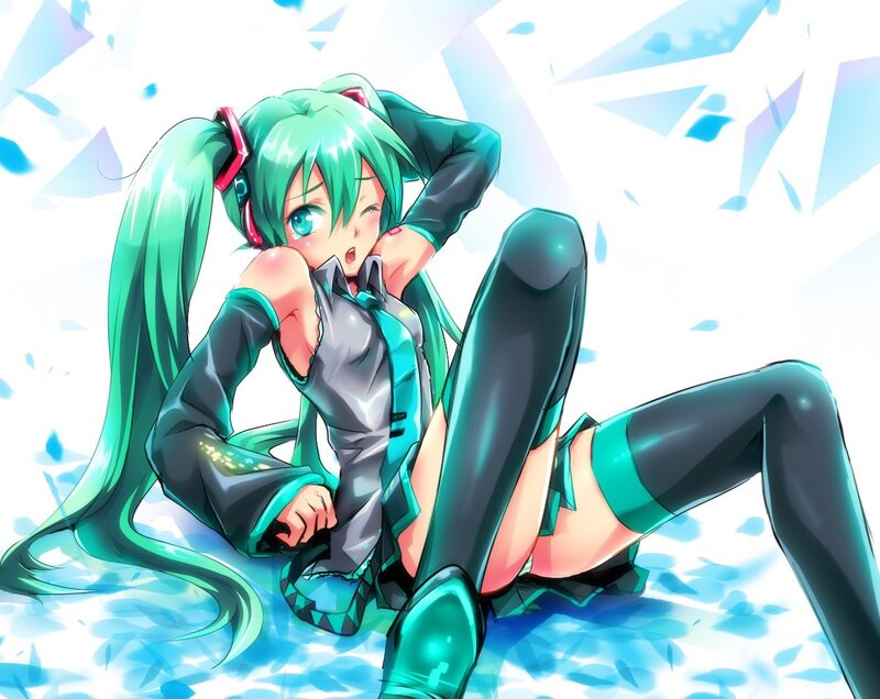 green-haired anime girl sitting