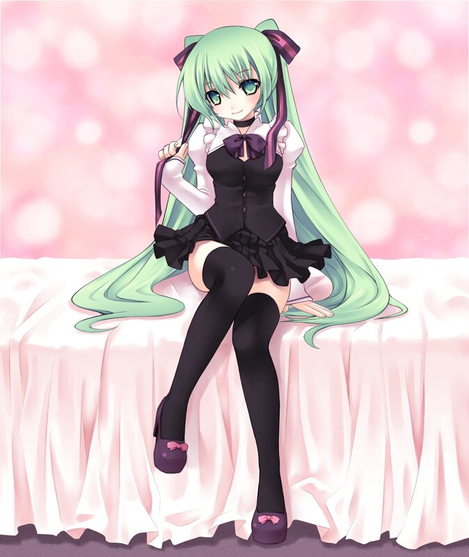 green-haired anime girl sitting