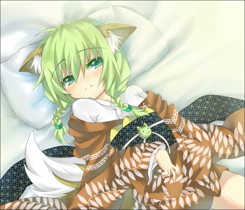 green-haired anime girl sleeping